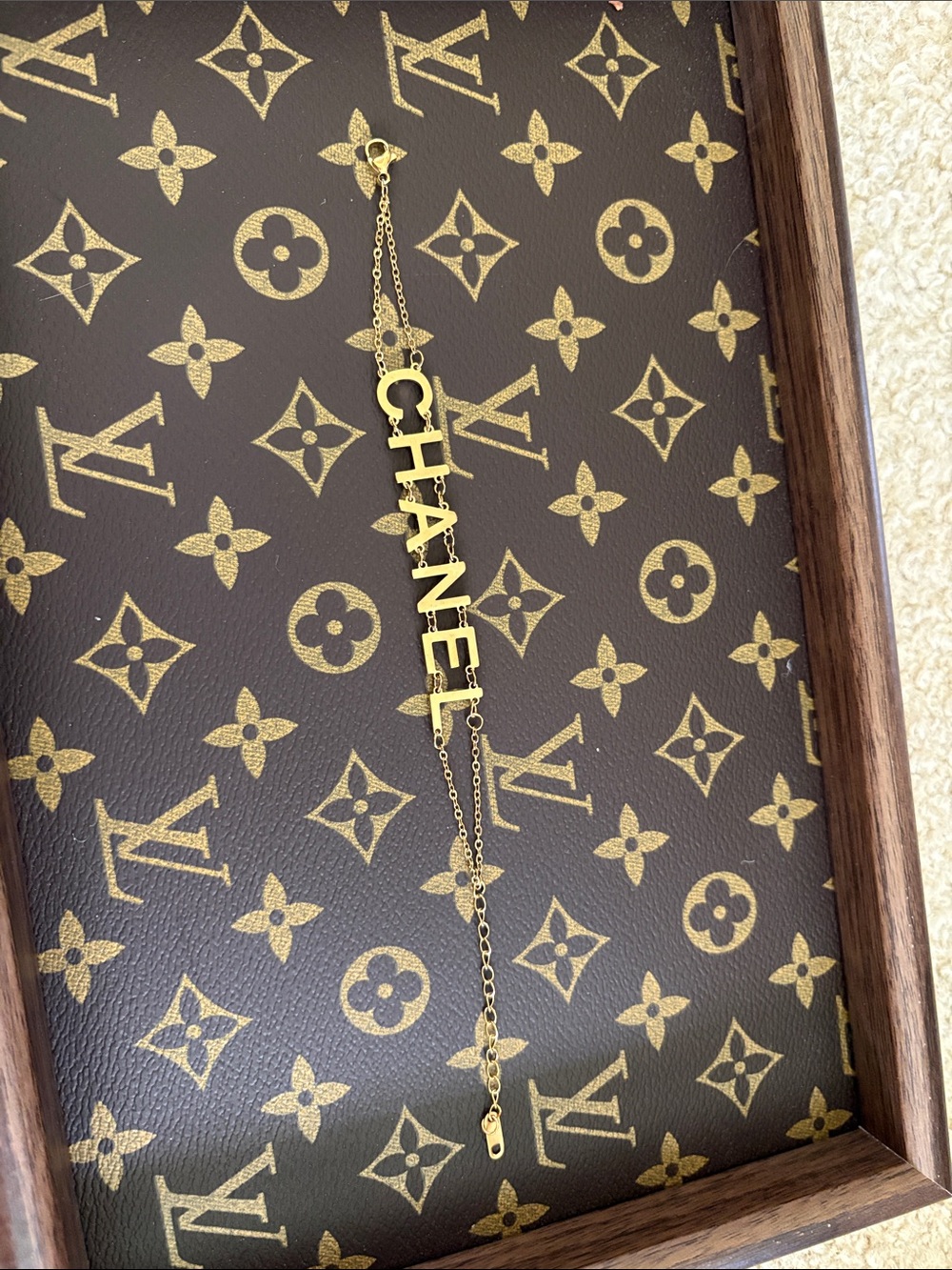 Gold Tone Letter Bracelet - Logo Pendant Chain Bracelet